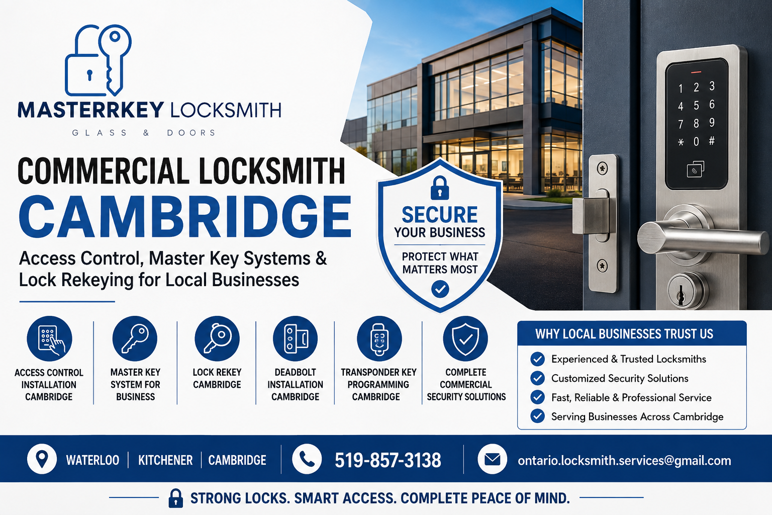 Commercial Locksmith Cambridge: Access Control, Master Key Systems & Lock Rekeying for Local Businesses | Masterkey Locksmith Glass & Doors